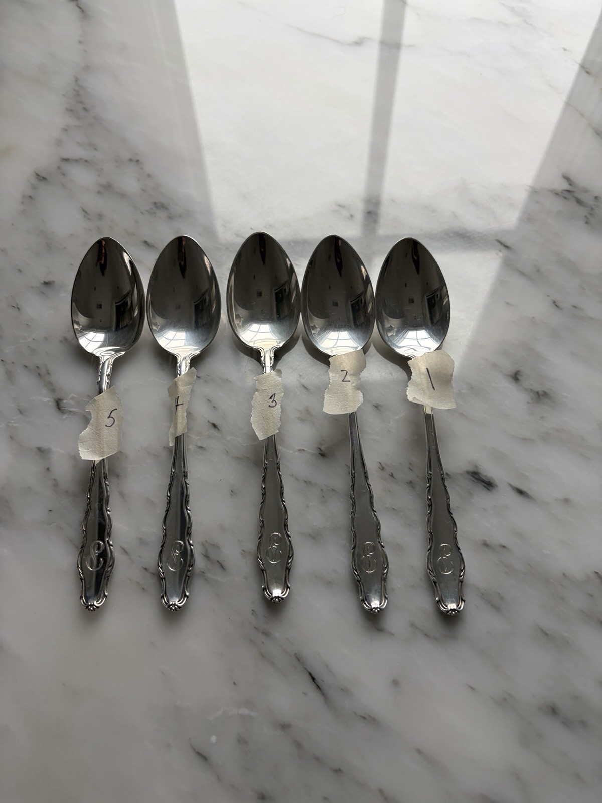 5 Reed&Barton Provincial Teaspoons 6”, ‘P’ Monogram