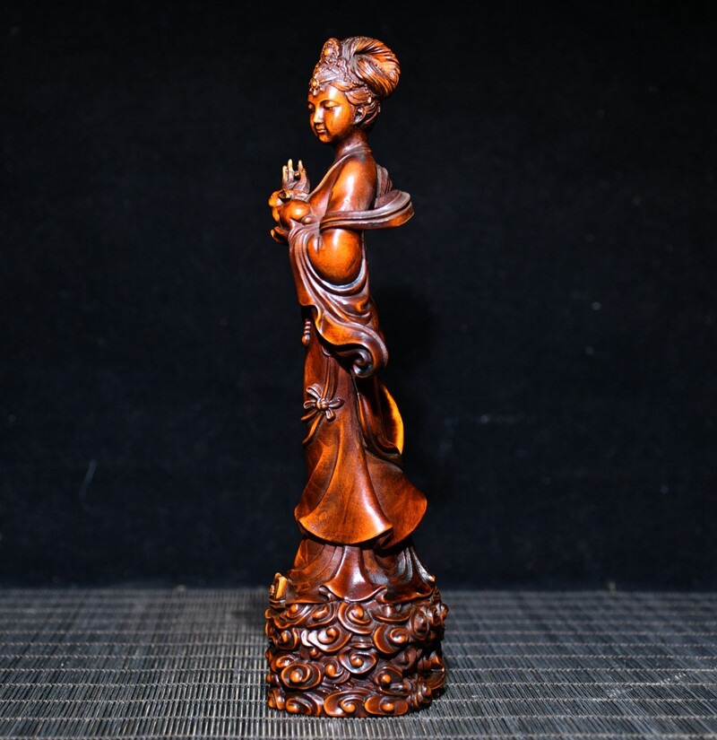 Chinese Antique Wood Hand Carved Boxwood Classical Beautiful Woman Statue 1027