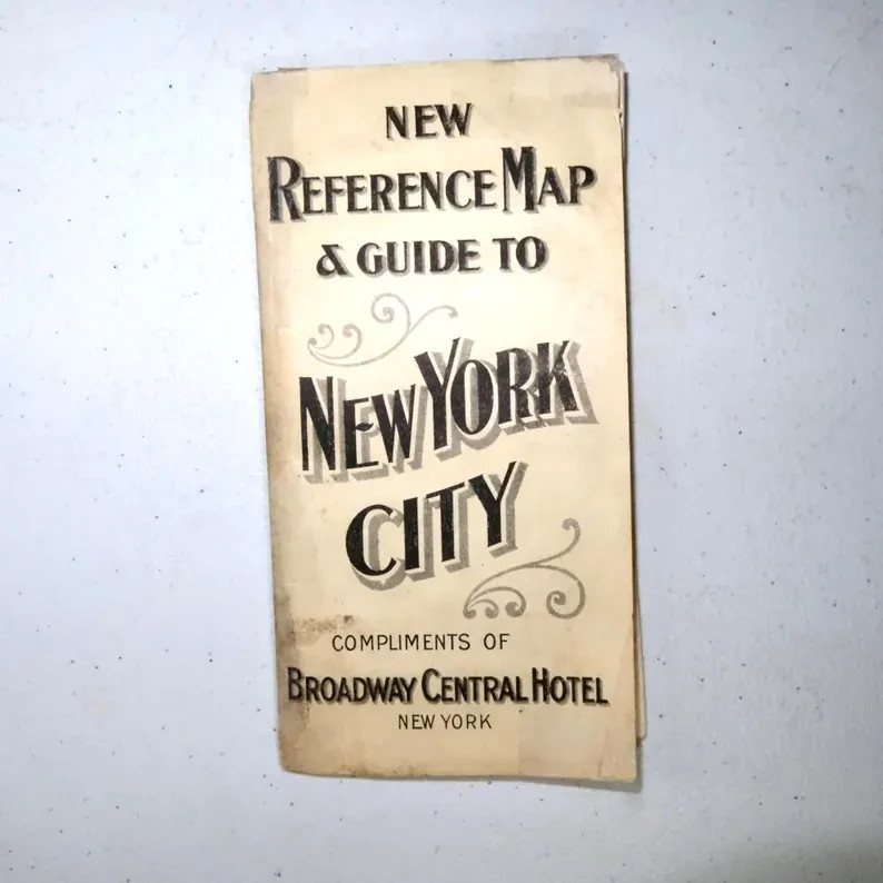 Antique 1890s New York City Reference Map and Guide to Vintage Broadway Central