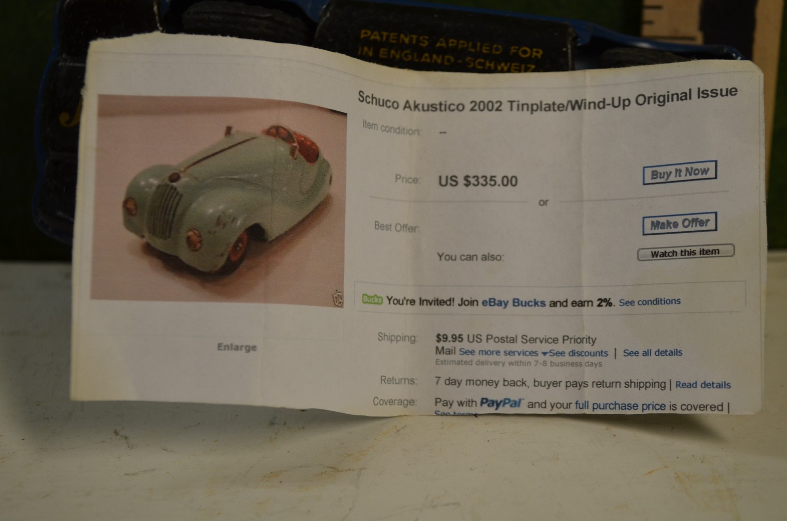 Schuco Akustico tinplate windup , 2002 edition, ex. original condition & working