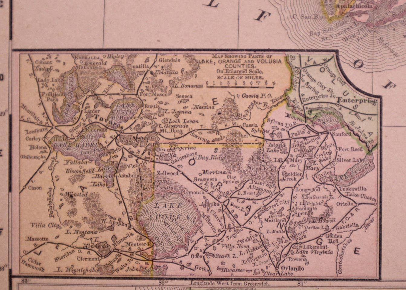 Antique 1894 Map ~ Florida including Camp Starvation by Rand McNally 10×14