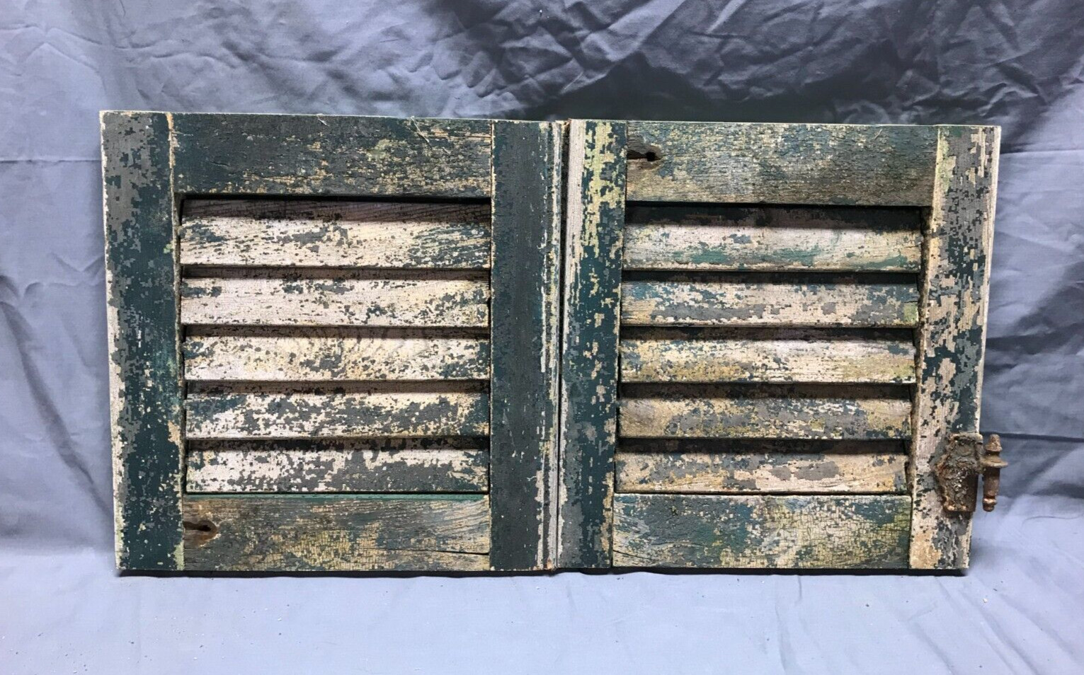 Pair Small Antique VTG 12×13 Shabby Green Wood House Window Shutters Old 699-23B