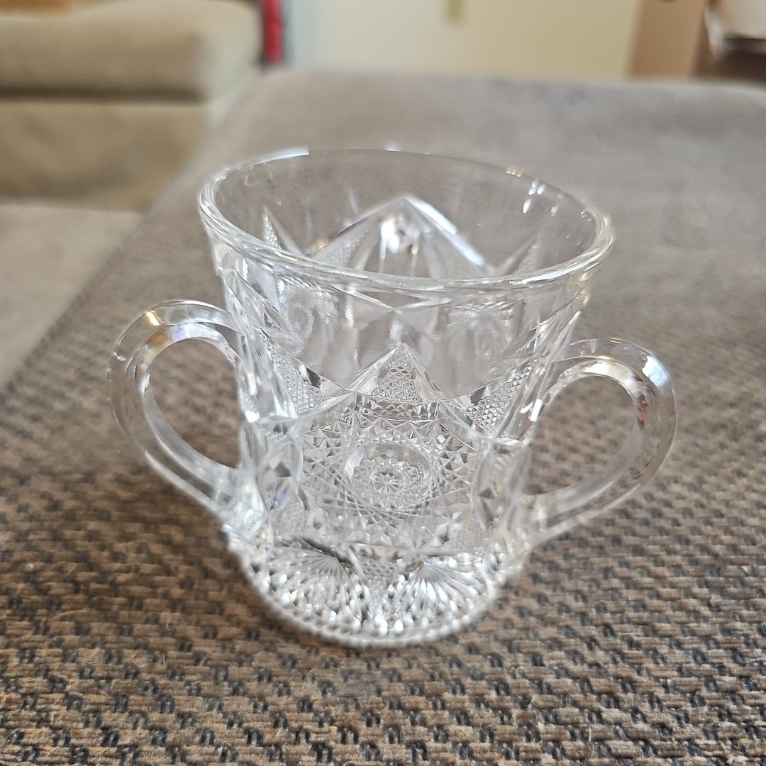 4″ Cut Glass Spooner Toothpick Holder 3 HANDLES YES SIR, 3 HANDLES!!!!
