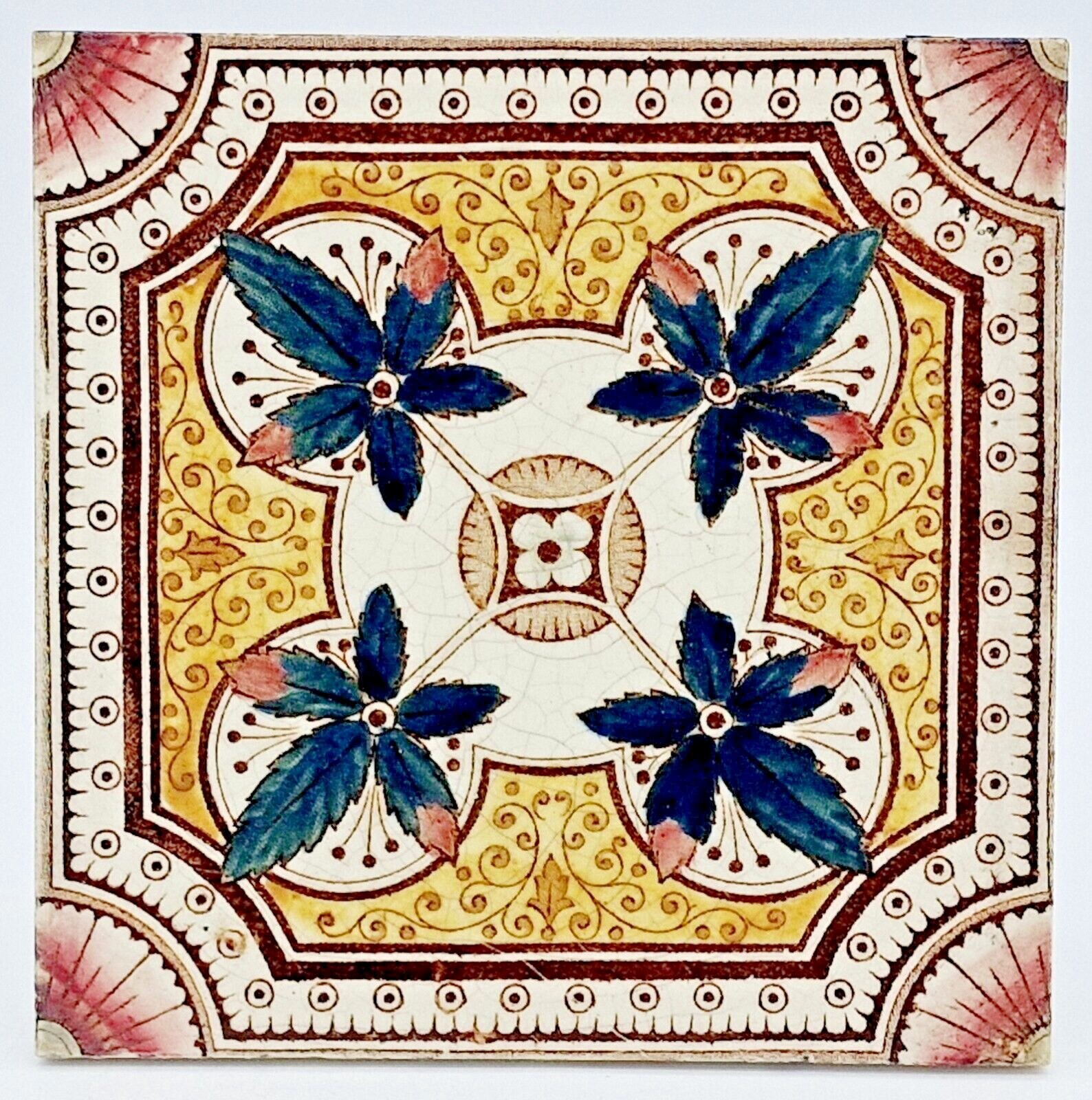 Antique Fireplace Tile Transfer-Print & Tint By Corn Bros C1900 AE1