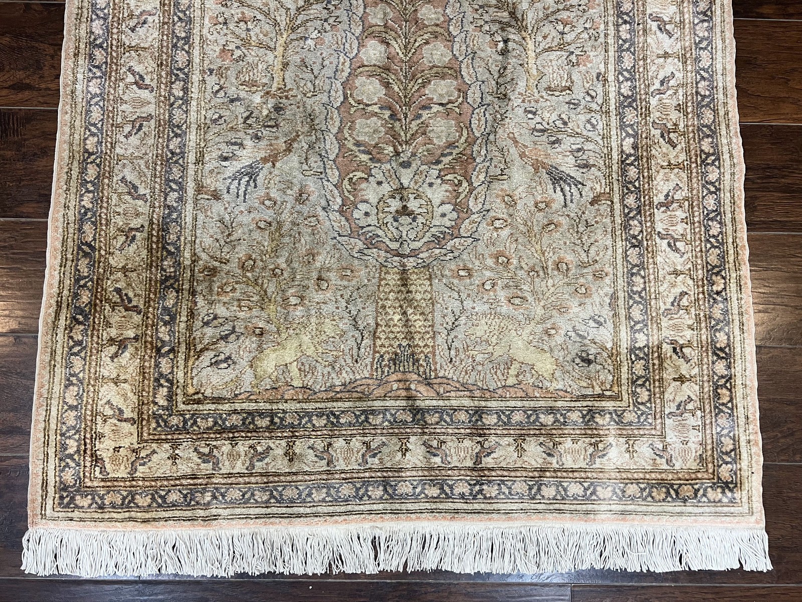 Turkish Kayseri Silk Rug 4×6 Tree of Life Birds Animals Vintage Handmade Carpet