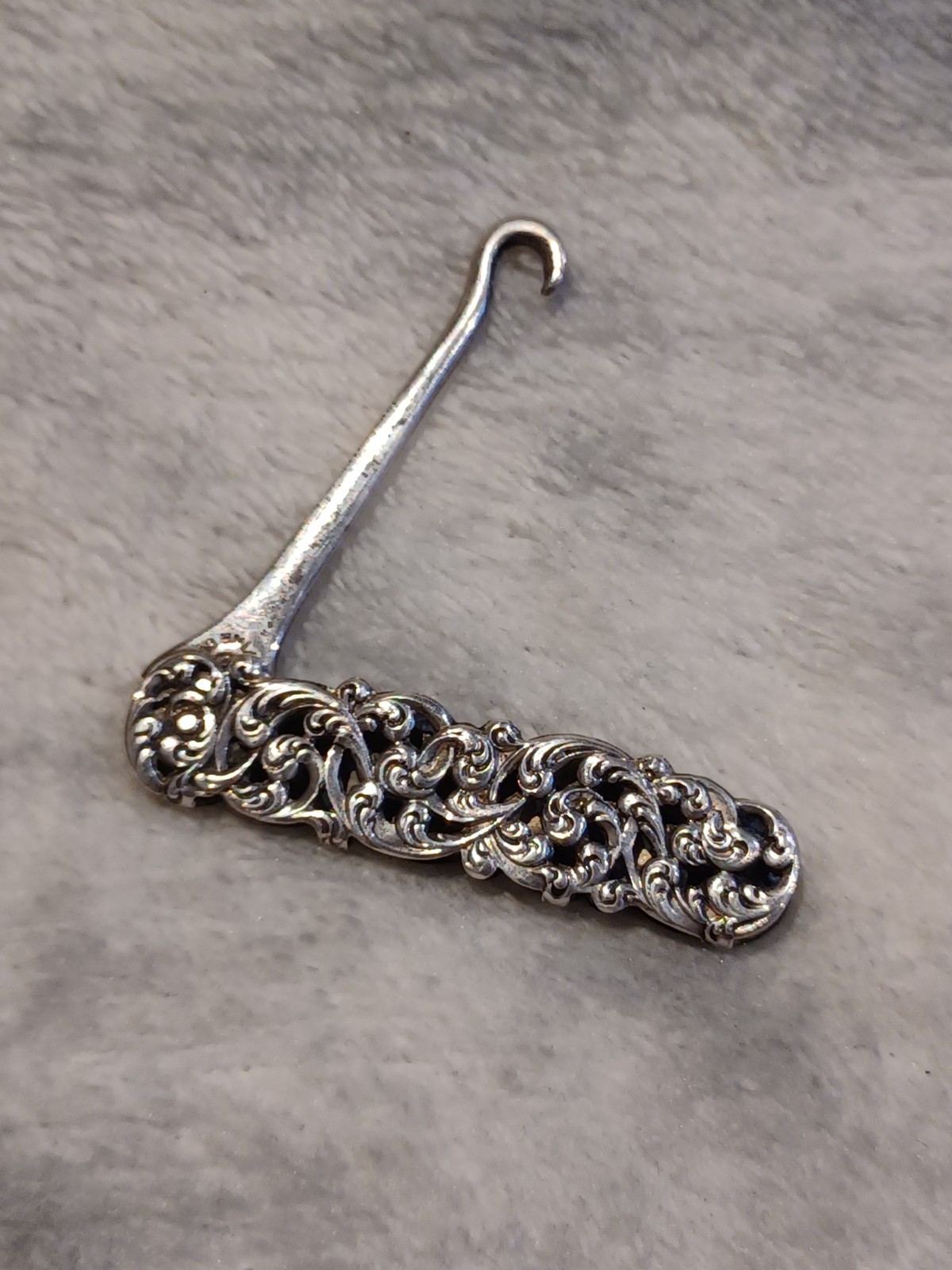 Victorian Solid Sterling Silver Chatelaine Folding Button Hook