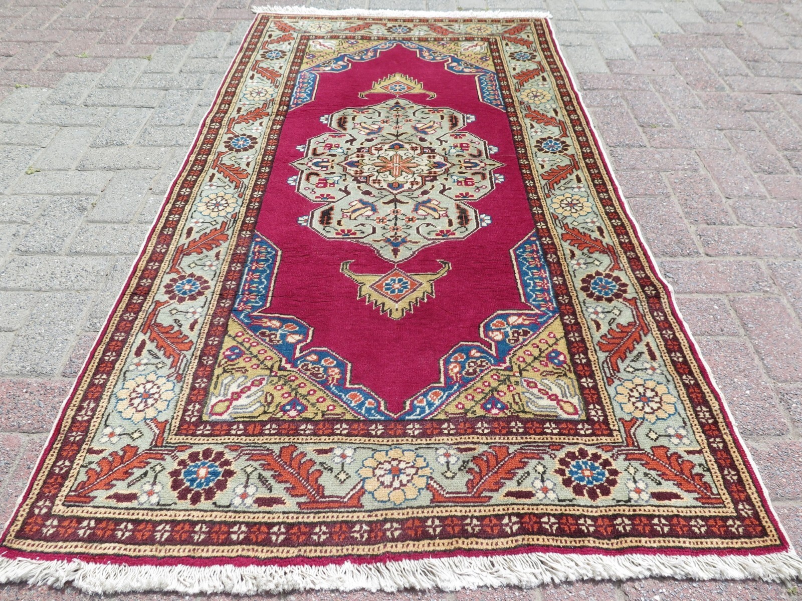 Turkish Burgundy Color Carpet, Bedroom Rug, Handmade Wool Tribal Carpet 38″X71″