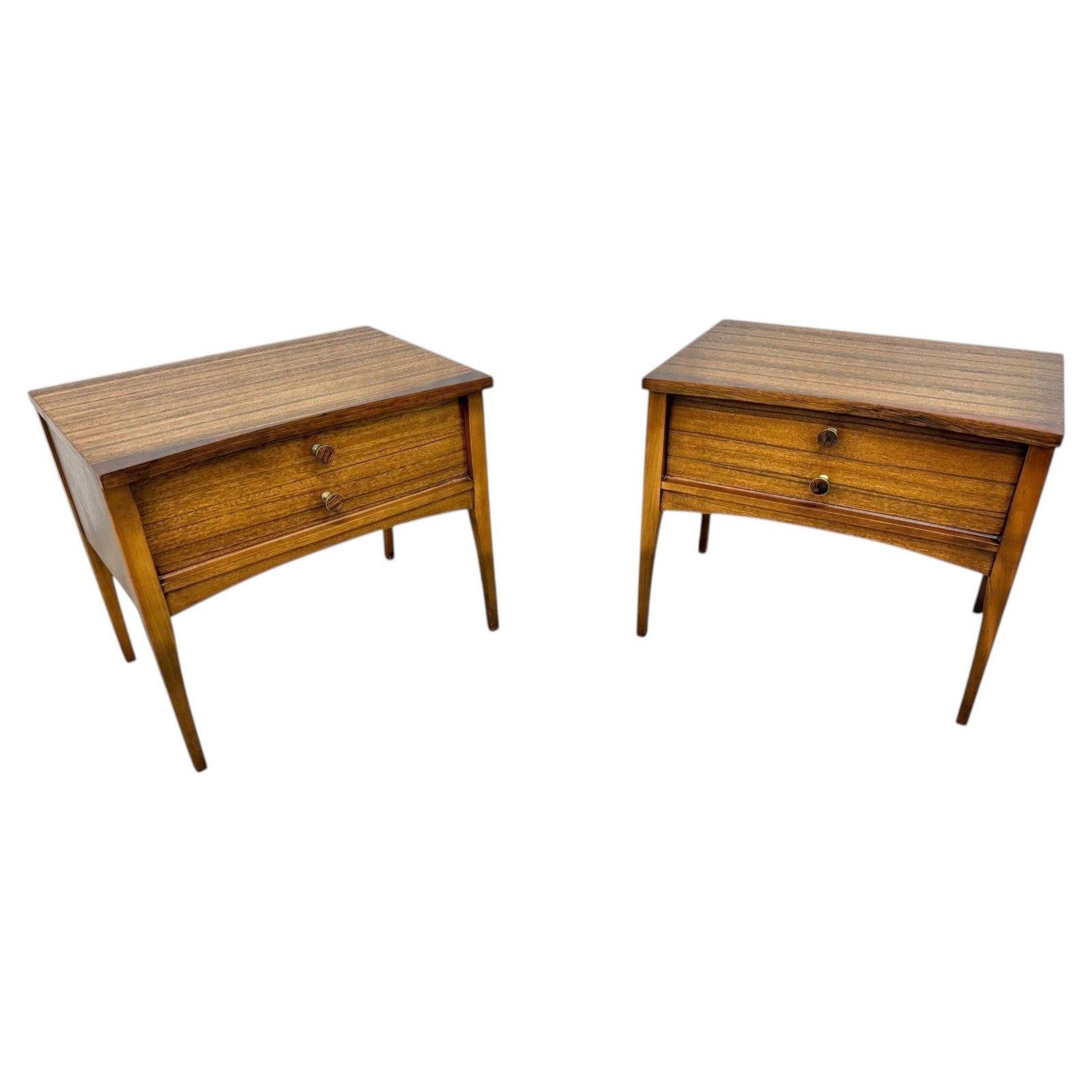 Mid-Century Modern Lane Walnut & Rosewood Nightstands – Set of 2