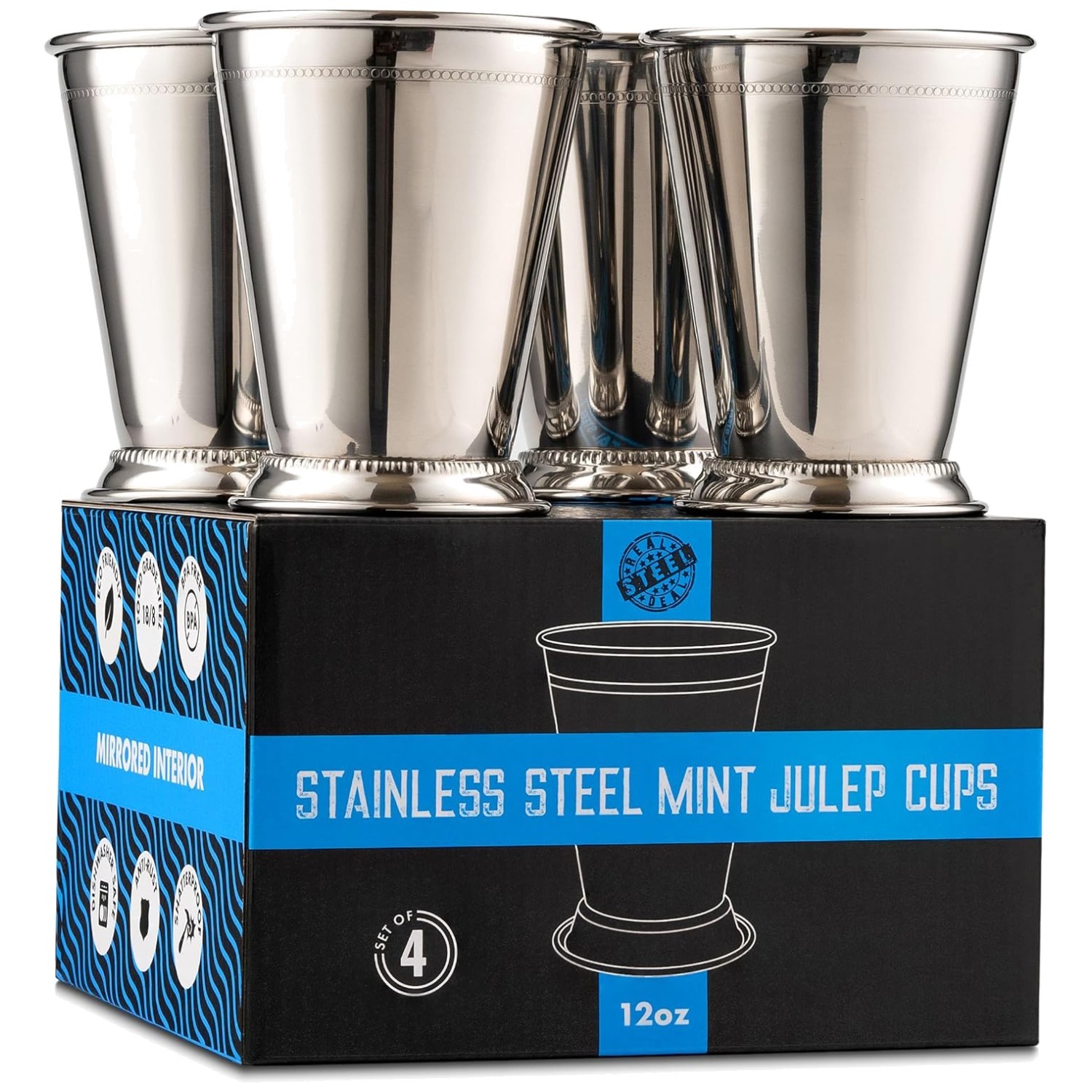 Mirror Finish Mint Julep Cups, Metal Cocktail Glasses