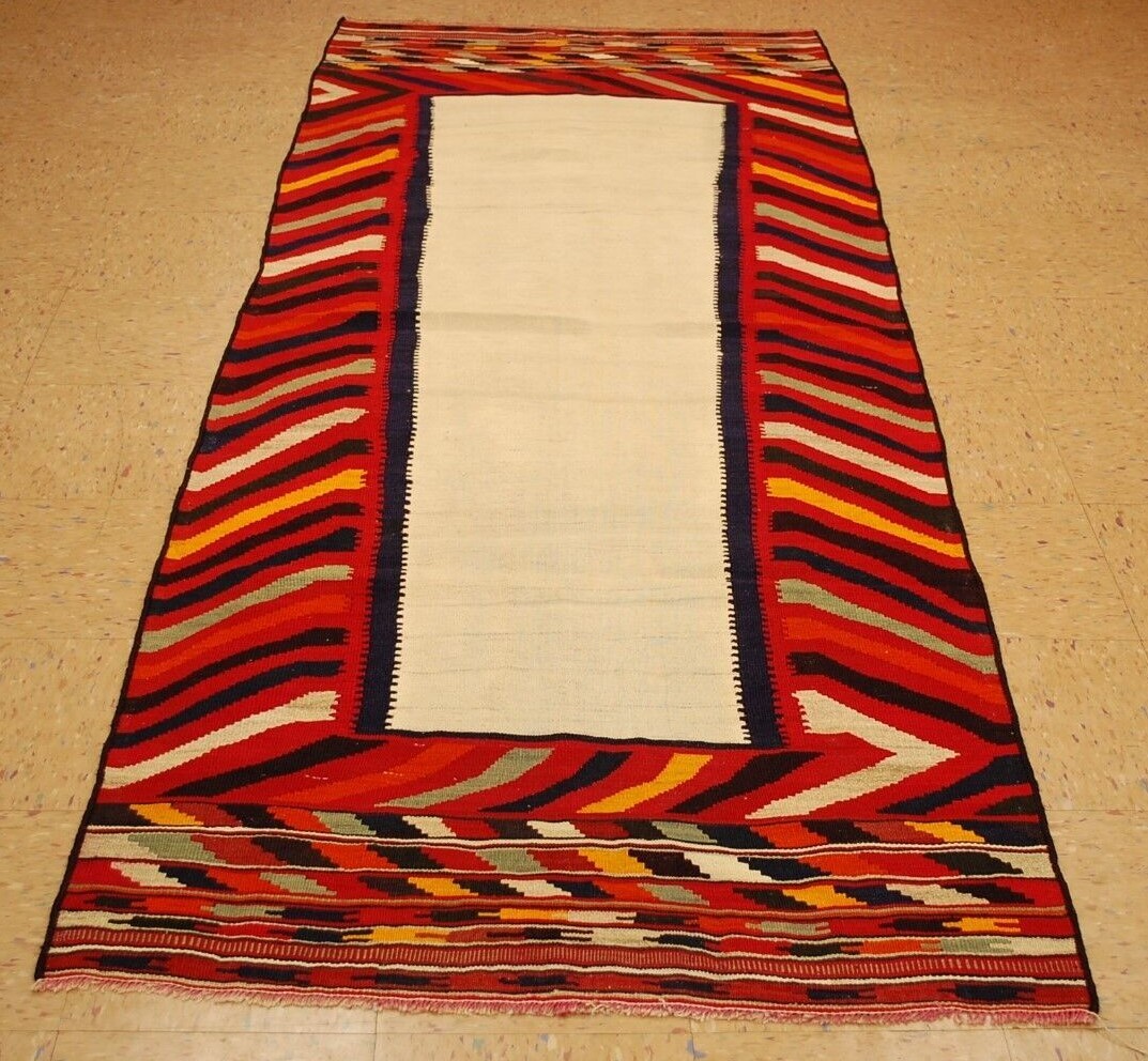 OLD,ANTIQUE RARE,FINE WOVEN CAUCASIAN KILIM FLAT WOVEN RUG3’7″x6’4″ NATURAL DYES