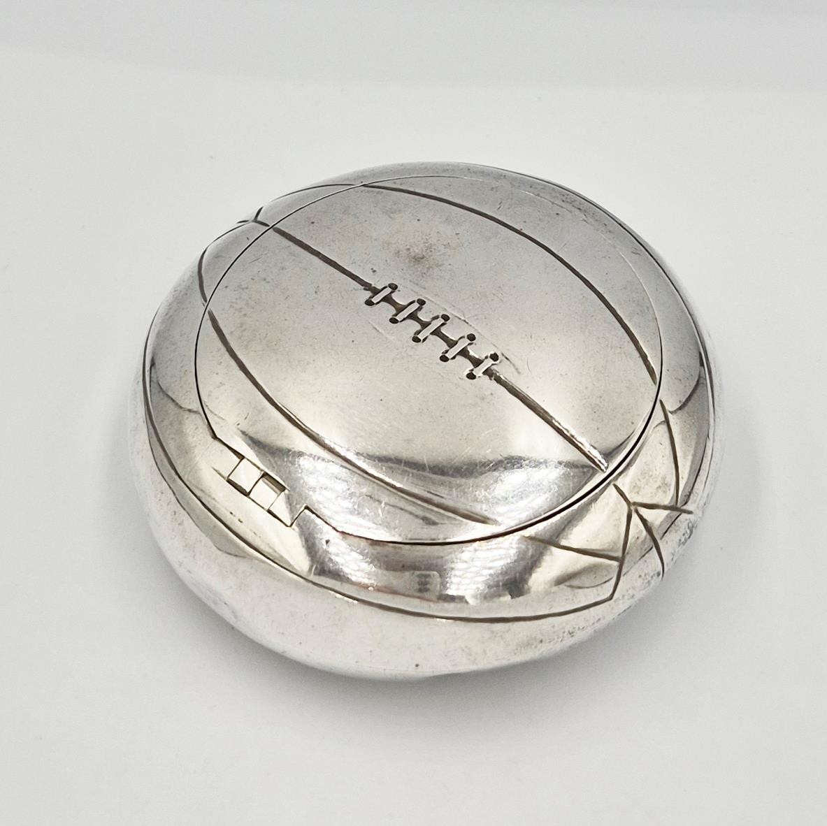 RARE ANTIQUE STERLING SILVER FOOTBALL SQUEEZE TOBACCO BOX Birmingham 1920