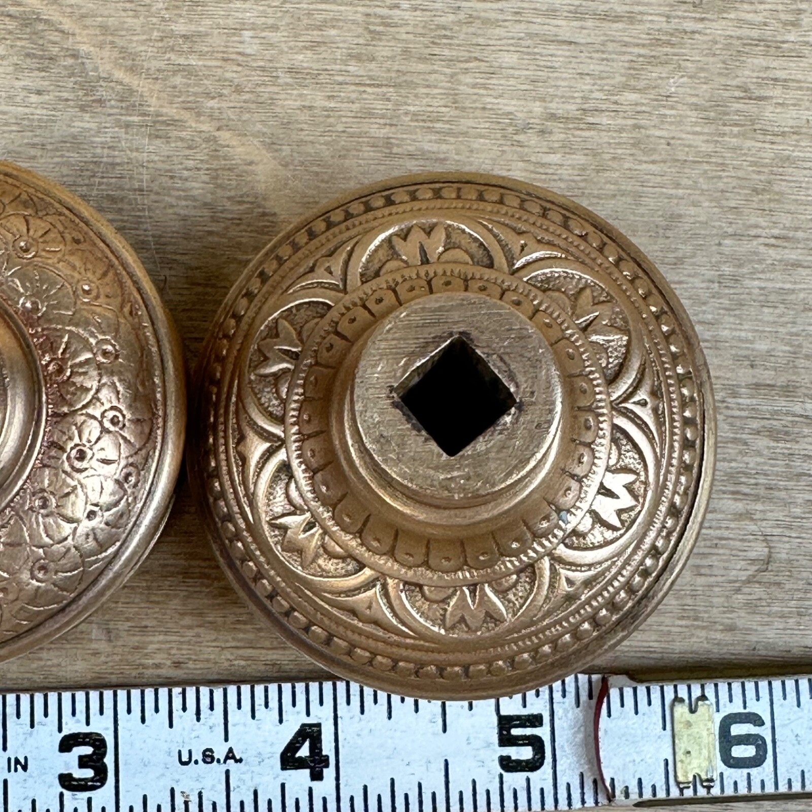 Antique Vintage Victorian Ornate Copper Door Knobs & Brass Turnkey? POLISHED