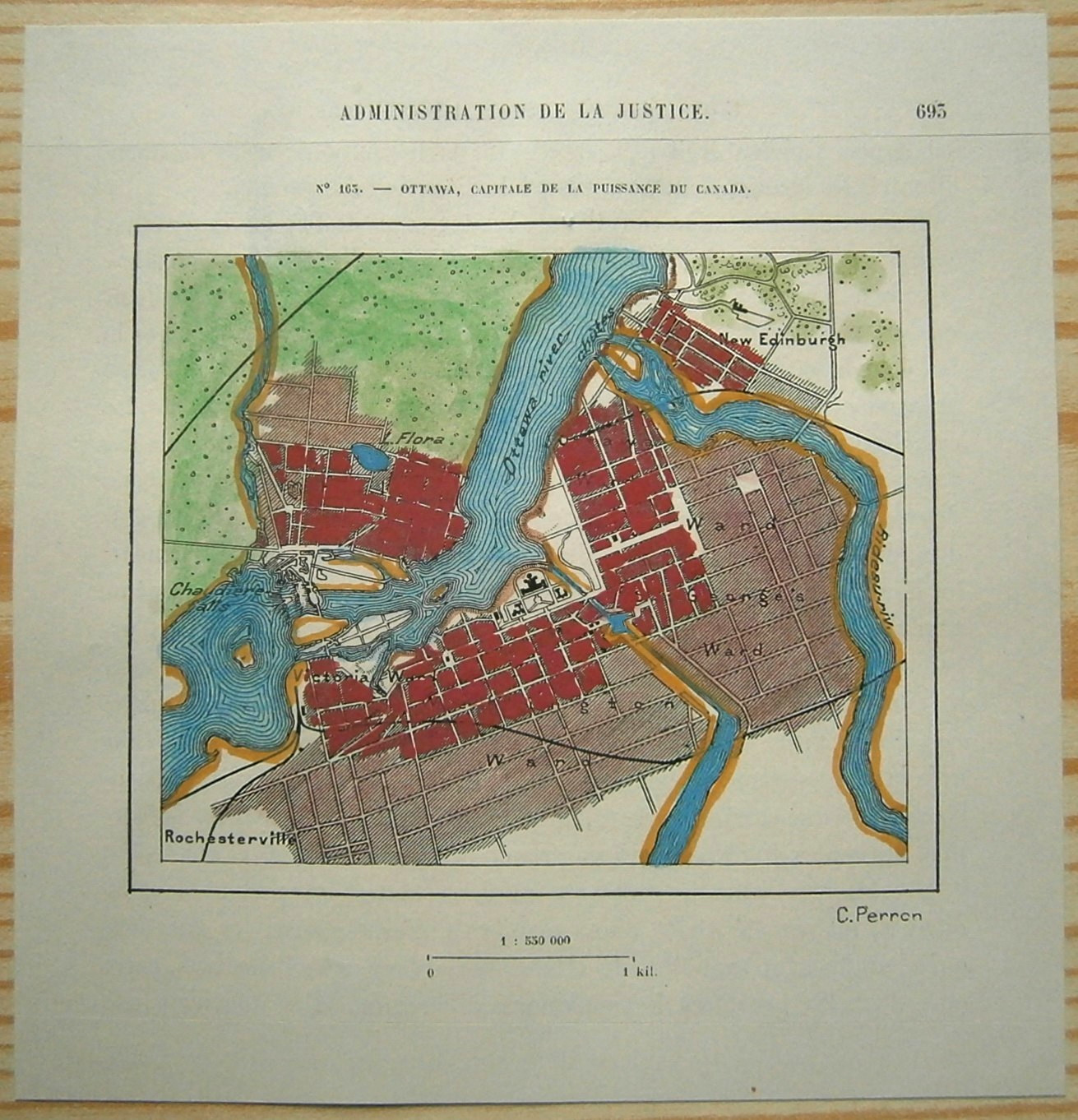 1890 Perron map OTTAWA, CAPITAL OF DOMINION OF CANADA, #163