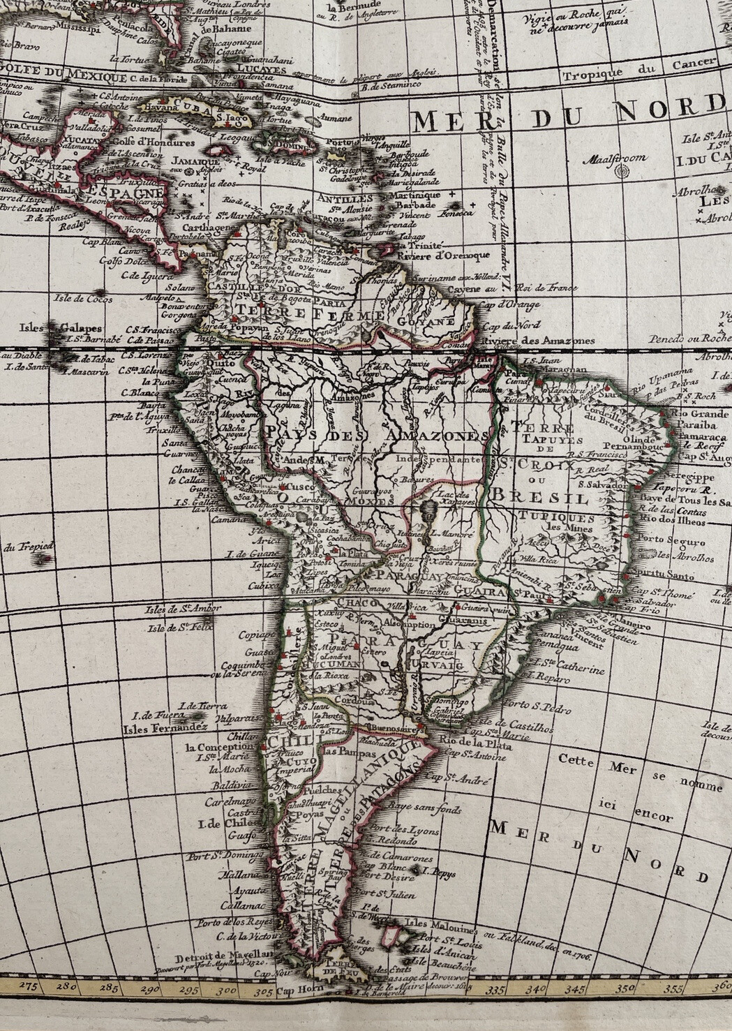 Guillaume Delisle Covens & Mortier Americas World Map Hand Colored 18th Century