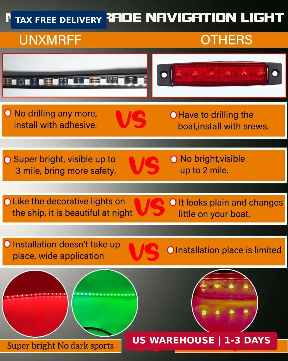 LED Boat Navigation Lights Red Green Marine Bow Lights Waterproof Strip
