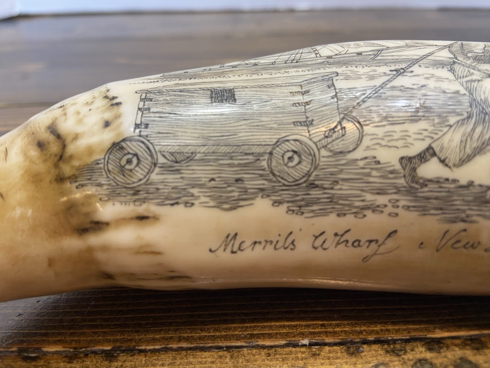 Scrimshaw. Vintage Faux Sperm Whale Carved Tooth. Feels And Looks Realistic!