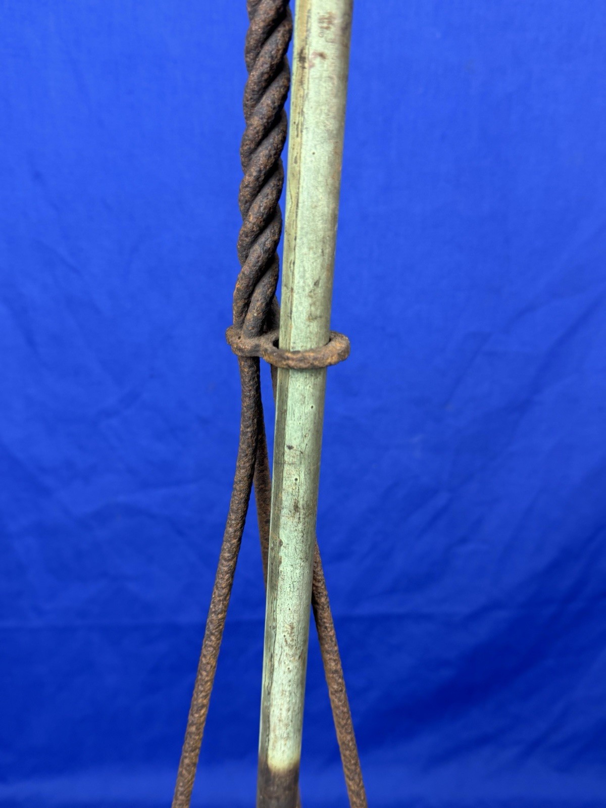 Antique Copper Lightning Rod w/ Braided Stand & 10 Sided White Milk Glass Ball
