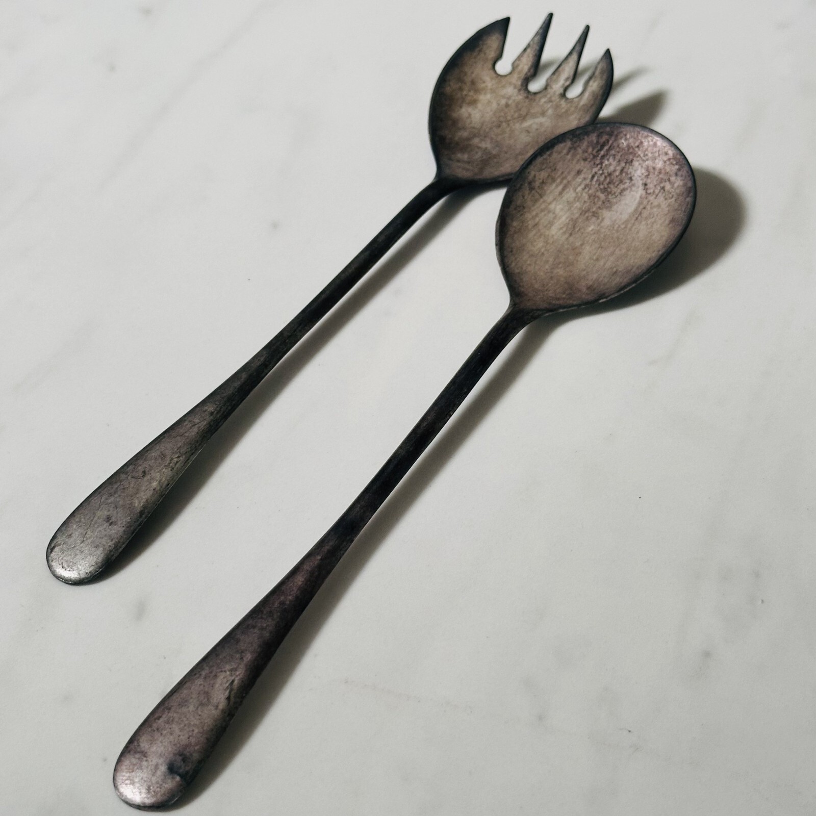 Vintage Silver Plated Salad Serving Spoon & Fork Set from ITALY – 2-Piece Set