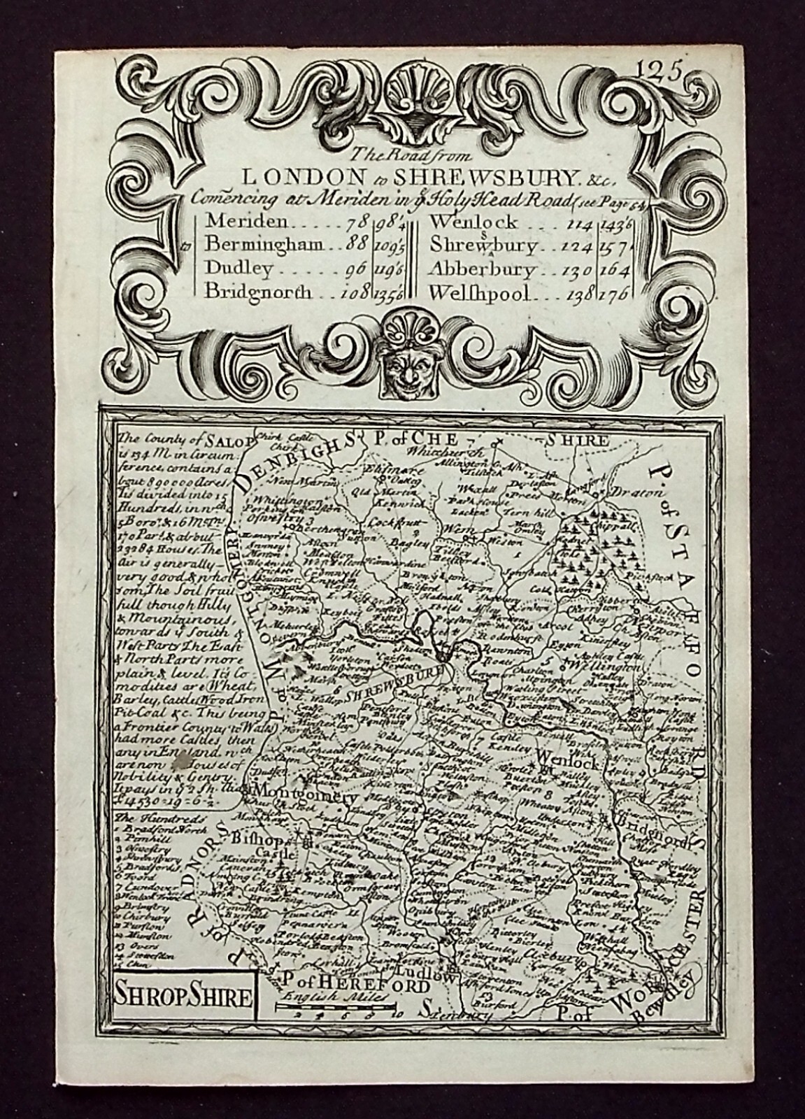 SHROPSHIRE COUNTY MAP, BRITANNIA DEPICTA, original antique map, Bowen, 1720