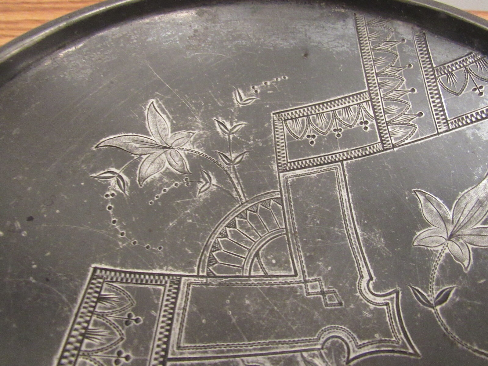Antique hand engraved Aesthetic movement silverplate bowl floral/Eastlake 6”
