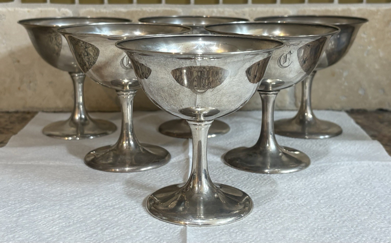 6 Sterling Silver Frank W Smith Art Deco Compote Bowls 3.75″H 65gms each