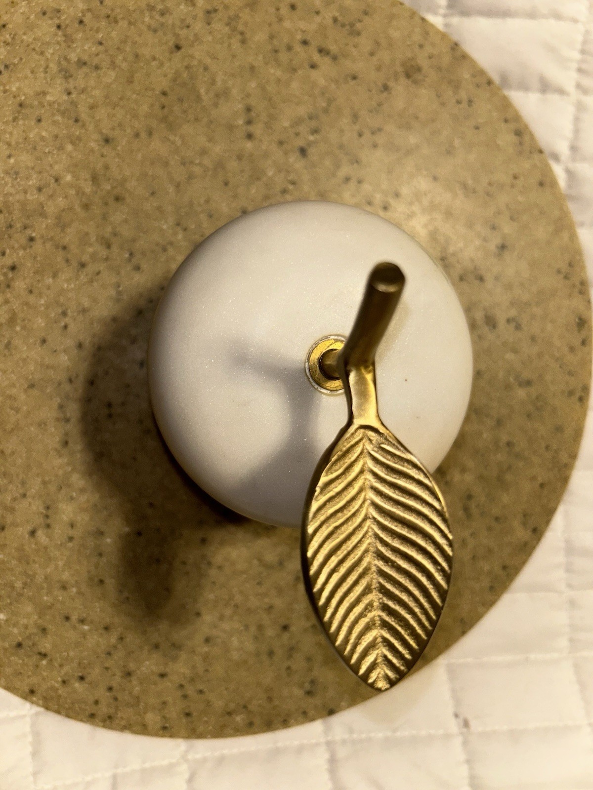 Anthropology white/gray Swirl solid marble and brass apple Leaf Paper Weight