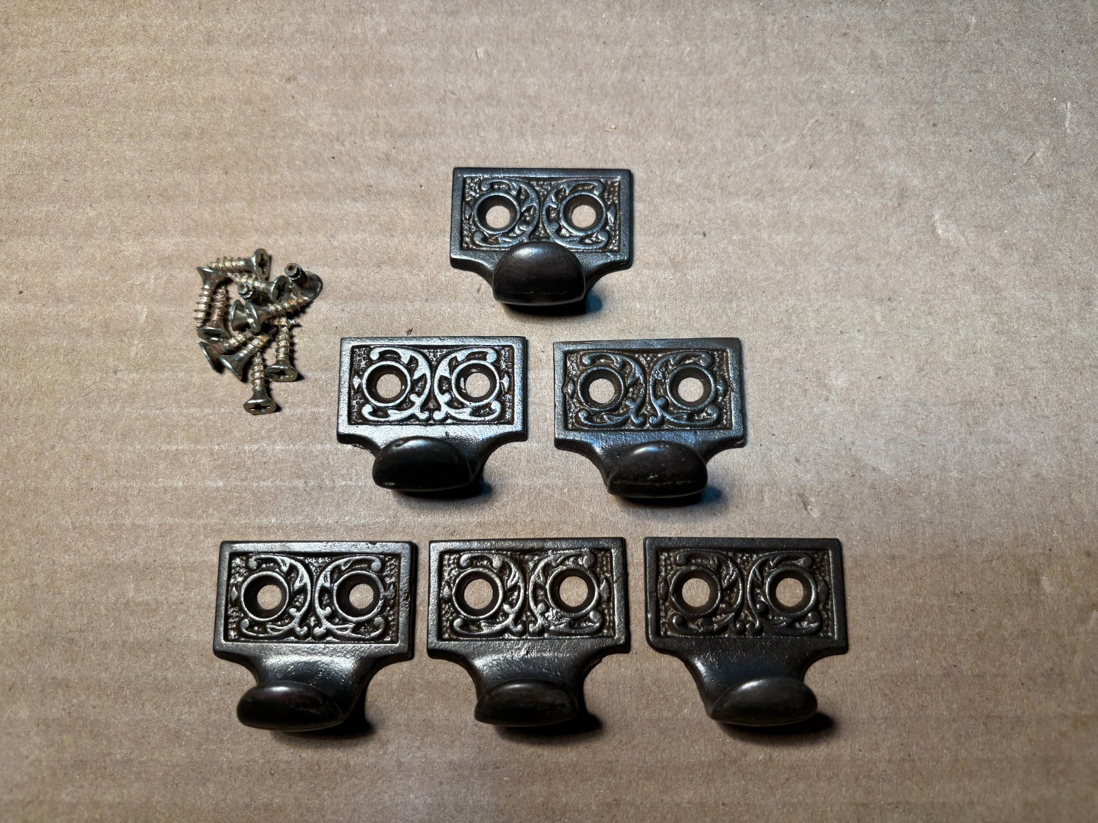 Antique Window Lift Pull Cast Iron Hardware Vtg Eastlake Six Lot Set #N75