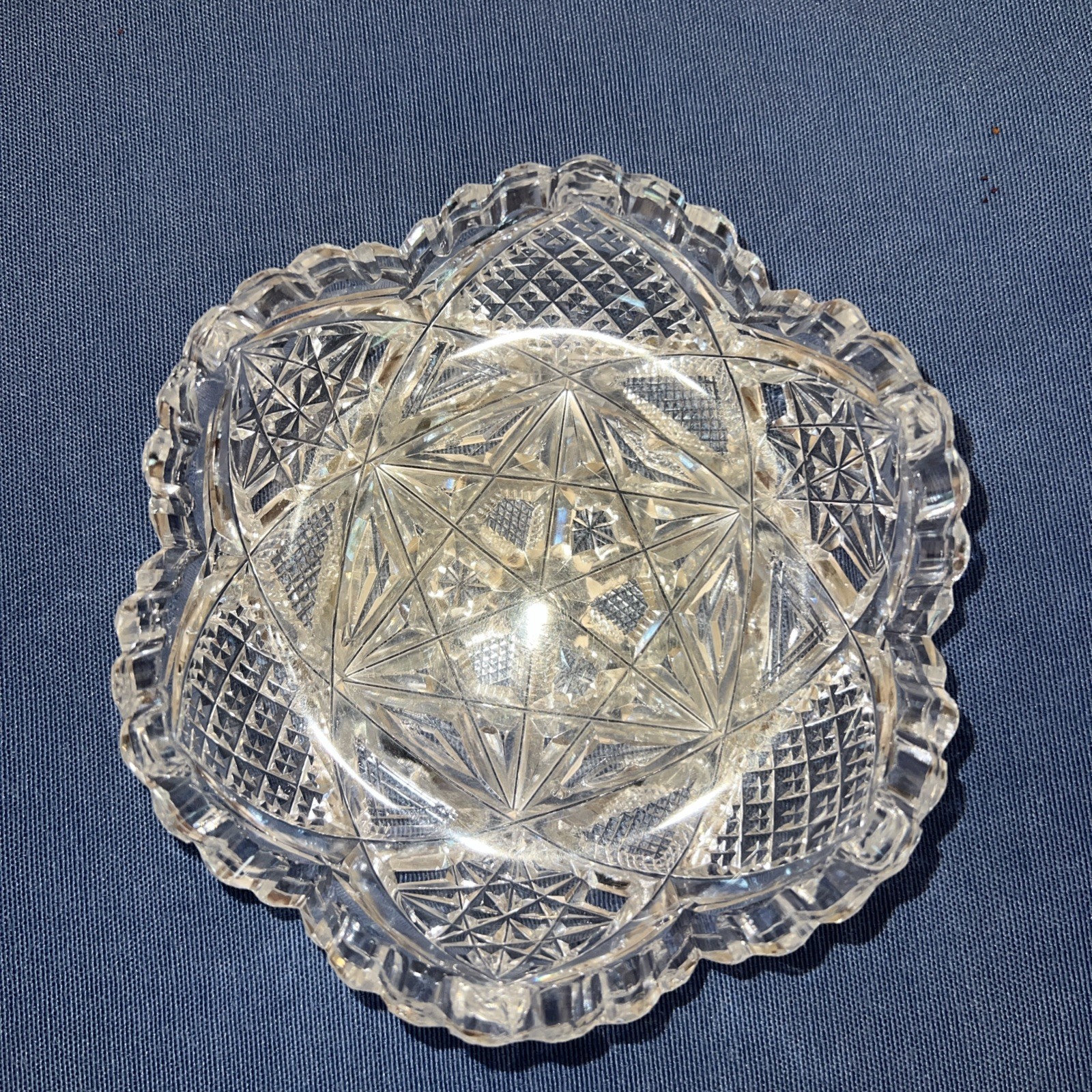 Antique American Brilliant Cut Glass Dish ABP Small Round Nuts