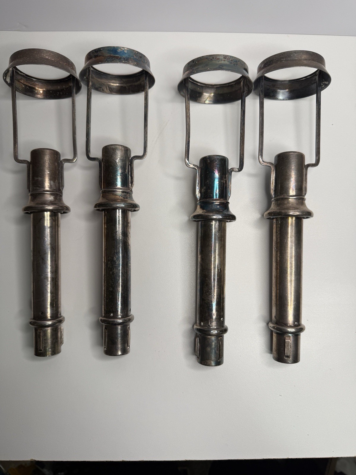 Vintage Silver Plated Candle Lamp Holders Tiffany Style Springs Set Of Four.
