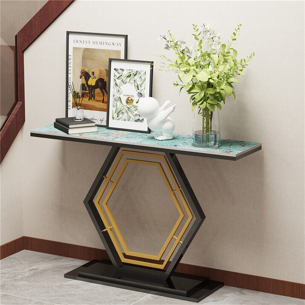1.2M Ultra Long Console Table Hexagon Base Marble Hallway Table Sofa Side Table