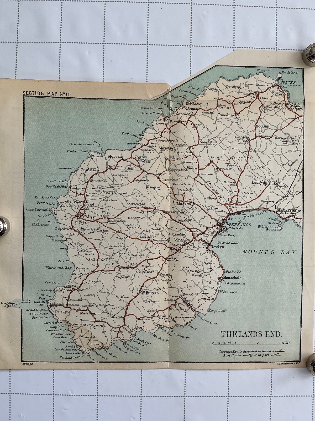 The LANDS END – 1892 Original Antique County Map Cornwall England Penzance