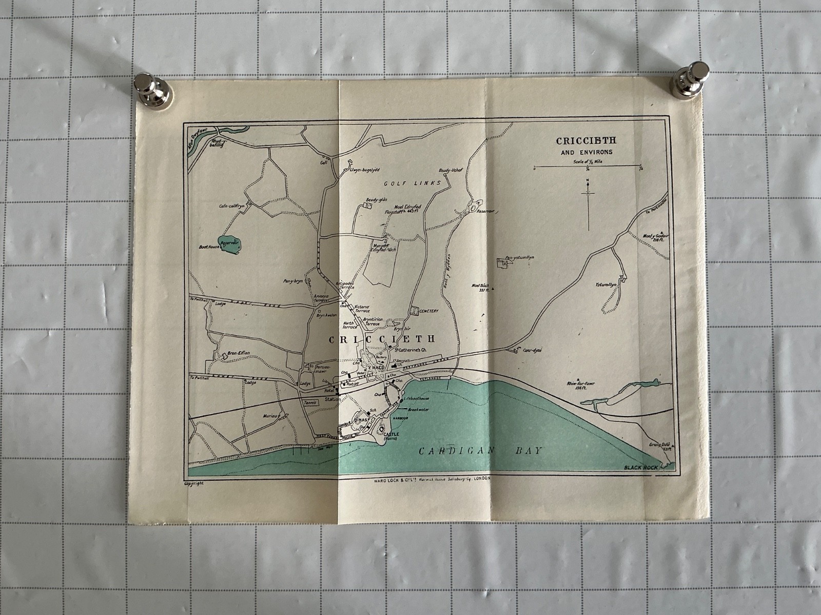 PWLLHELI – 1926 Original Antique Street Map Wales Workhouse Harbour Denio