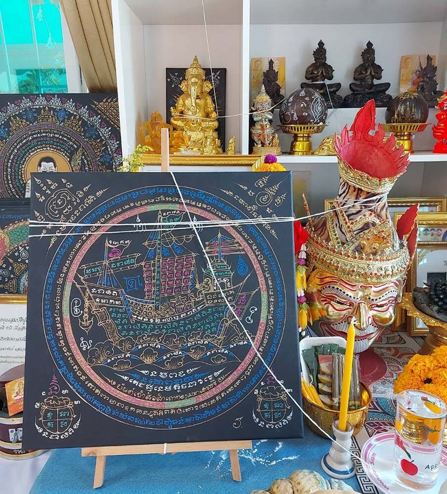 Magic Hand Written Yant Millionaire Junk Ship AJ Amon Thai Amulet Rich Wealth B3
