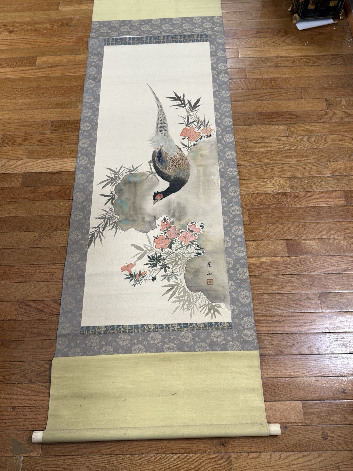Japanese Hanging Scroll Hand Painted ‘Pheasant&Sakura’ KAKEJIKU Sakai Hoitsu