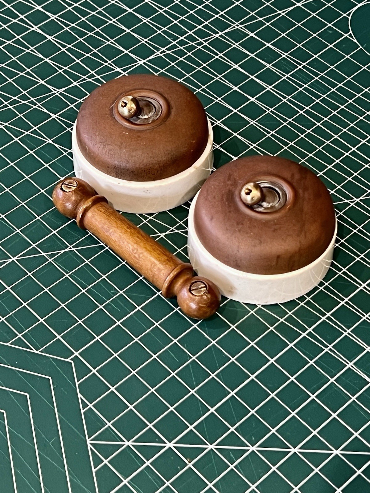 Antique Toggle Switch Brass and Porcelain Double Dolly Switch Small