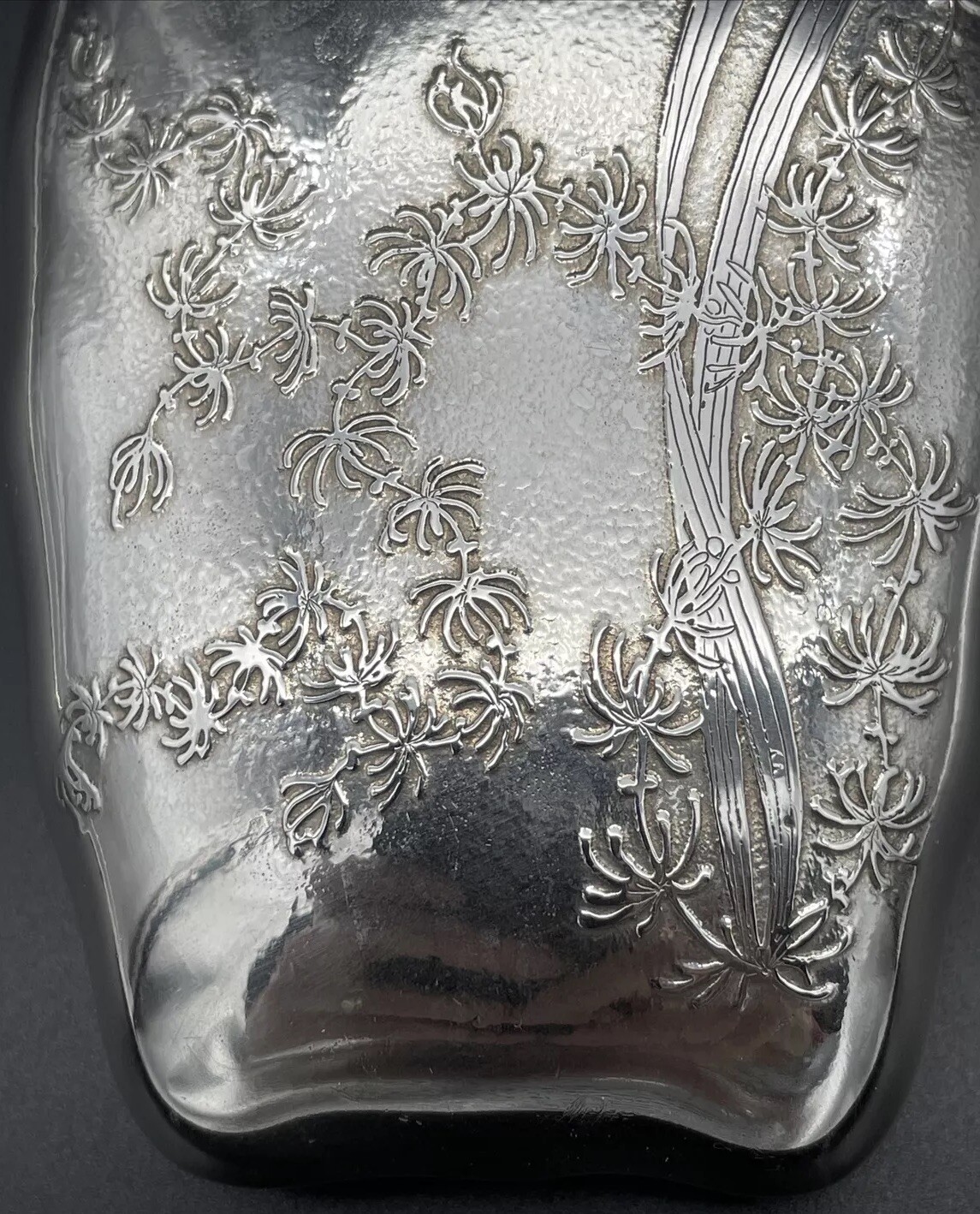 Whiting Aesthetic Sterling Silver Flask Acid Etched Floral Decorations 1880’s