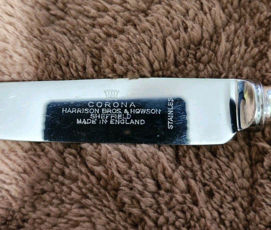 😎 VTG HARRISSON BROS & HOWSON SILVERPLATE CORONA PISTOL HANDLE PLACE KNIFE