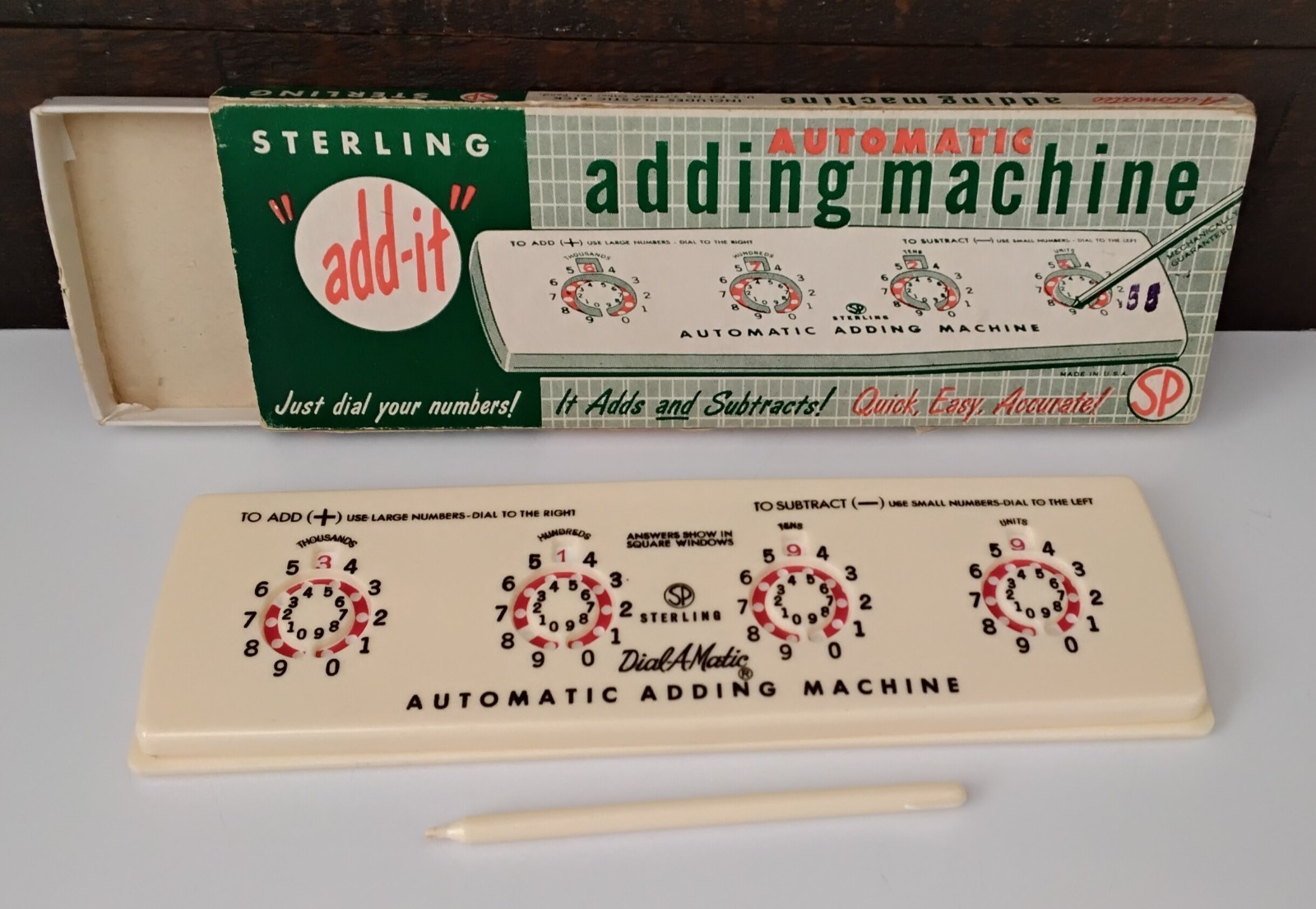 Vintage STERLING Automatic Adding Machine Dial-a-Matic w/ Box , Adds & Subtracts