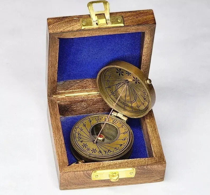 Sundial Compass with Thread, Unique Design Brass Gift for Him, Birthday Present.