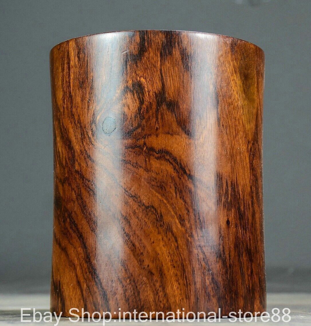 4.8″ Old China Huanghuali Wood Carving Ghost Eye brush pot Pen container