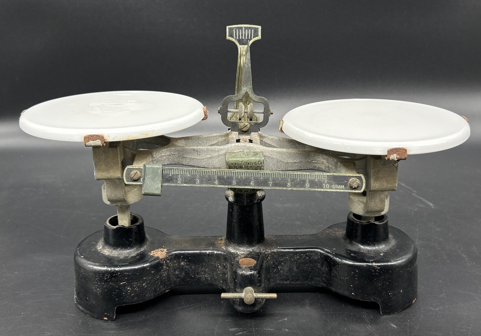 Antique Cenco Beam Balance Scale Milk Glass Scientific Lab Decor 10g