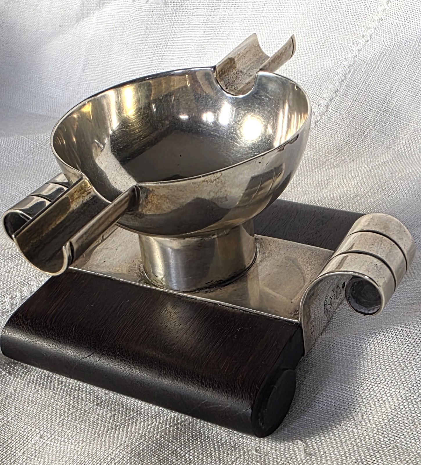 Rare William Spratling Sterling Silver & Wood Ashtray Taxco Mexico Modernist MCM