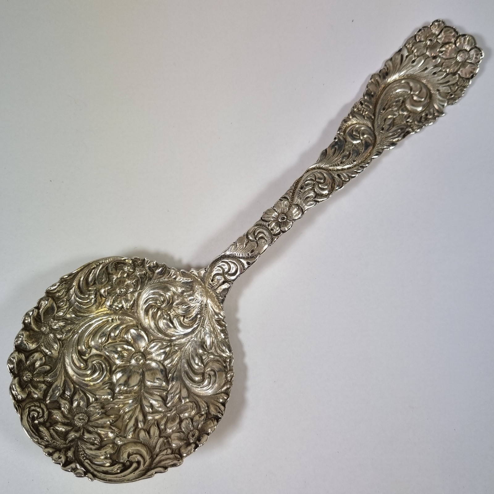 Antique American Sterling Silver Spoon Floral Decor Hamilton & Diesinger 20.5cm