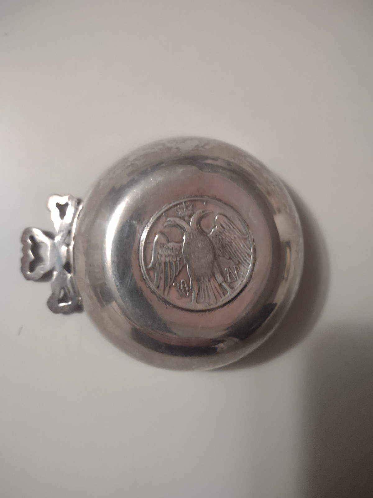 Vintage 900 Mark Silver Wine Taster Cup with 1964 30 Drachmai Greek Royal Coin