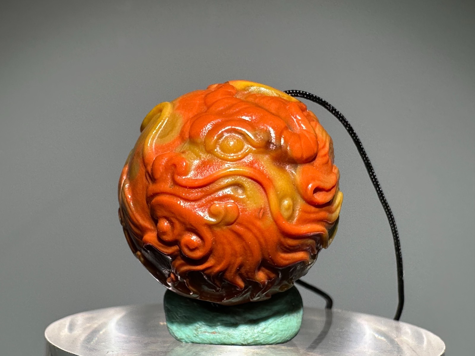 Rare Chinese Old Agate Carved Dragon Design Bead “Gua Jian” Pendant L 2.6 CM