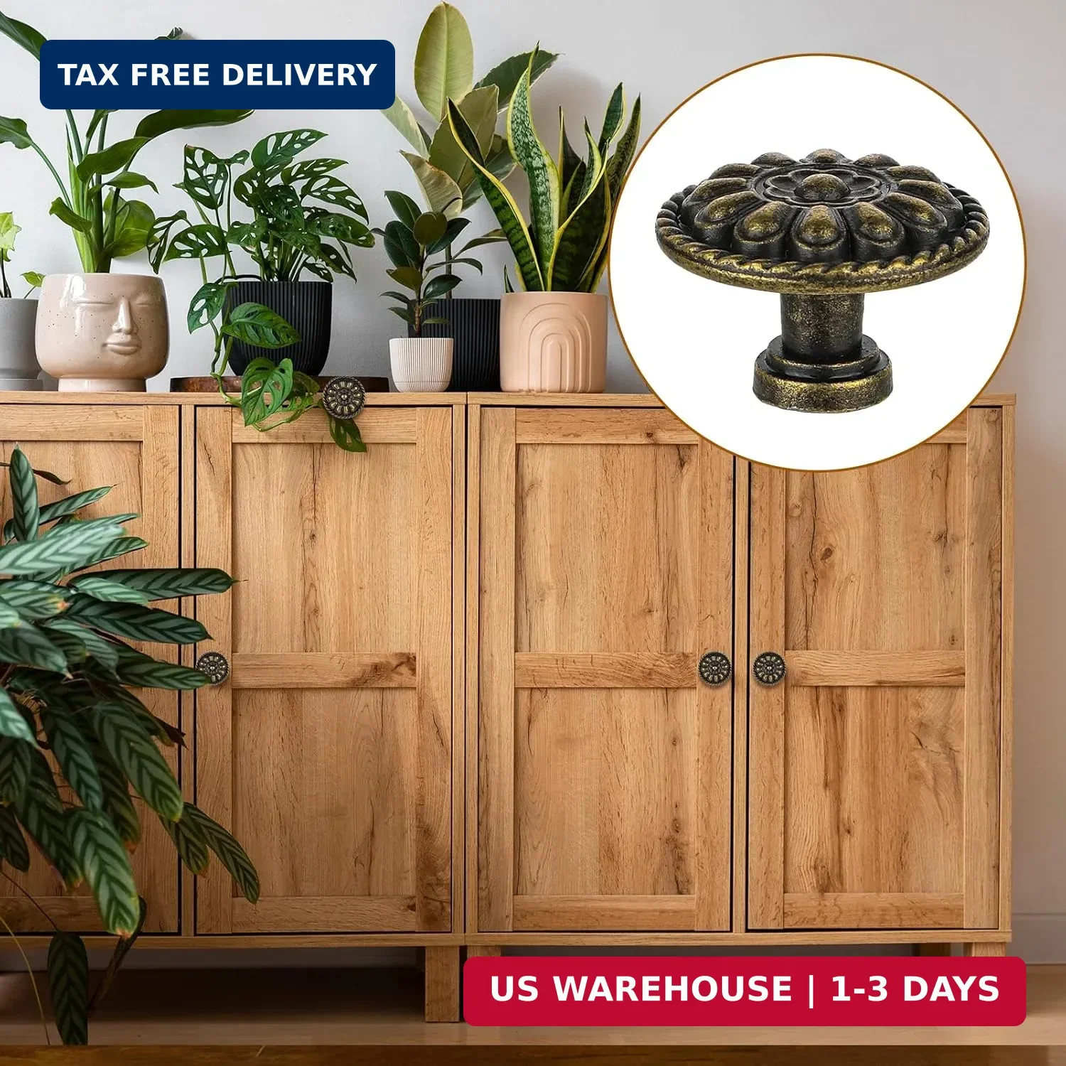 JJUNW 8 Pack Antique Brass Drawer Knobs, Vintage Dresser Drawers Knobs, Solid Ro