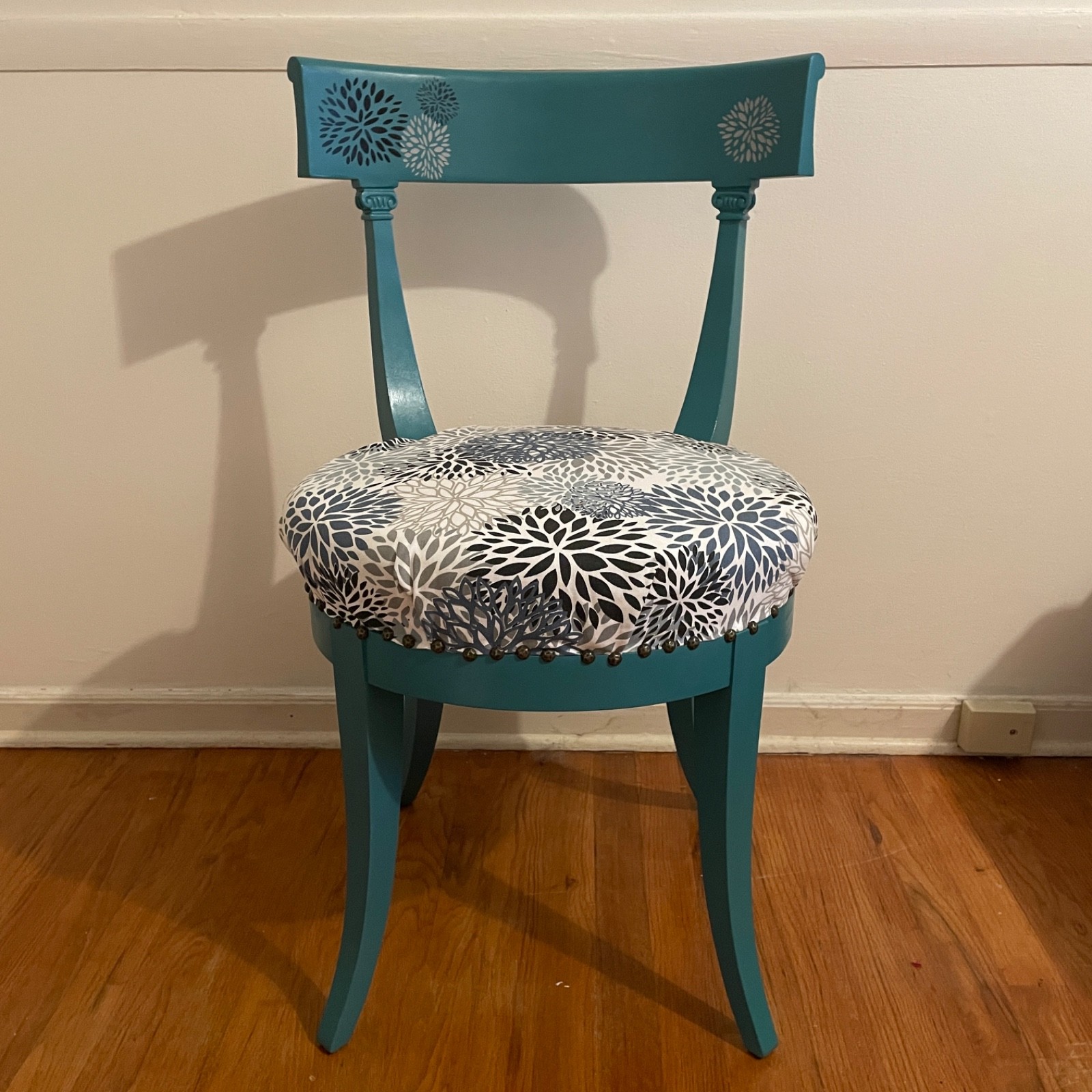 Vintage upcycled teal chair | Hand-painted eclectic floral design | One-of-a-kin