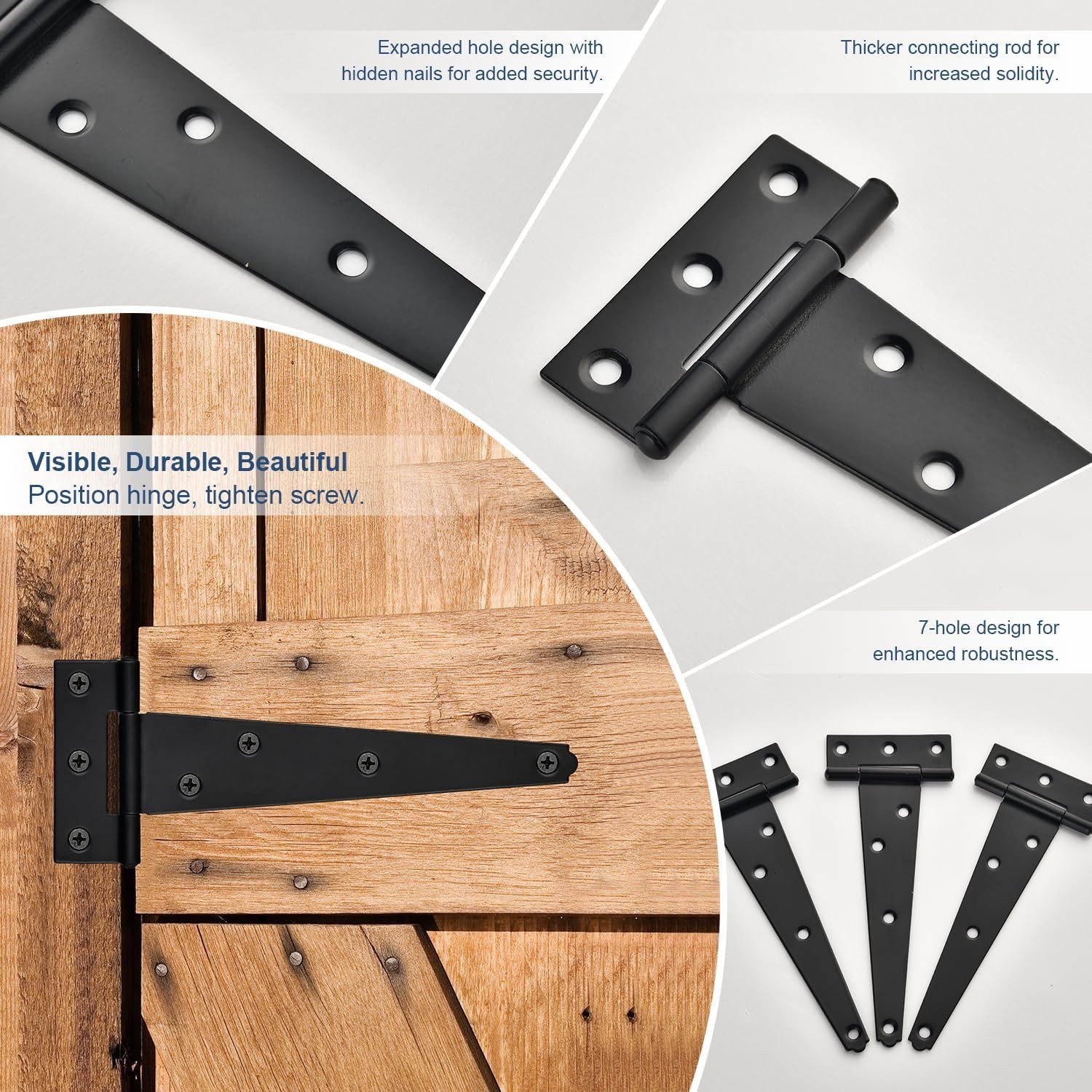 Durable 3 Inch T-Strap Hinges – 6 Pack Black Steel for Garden and Shed Doors