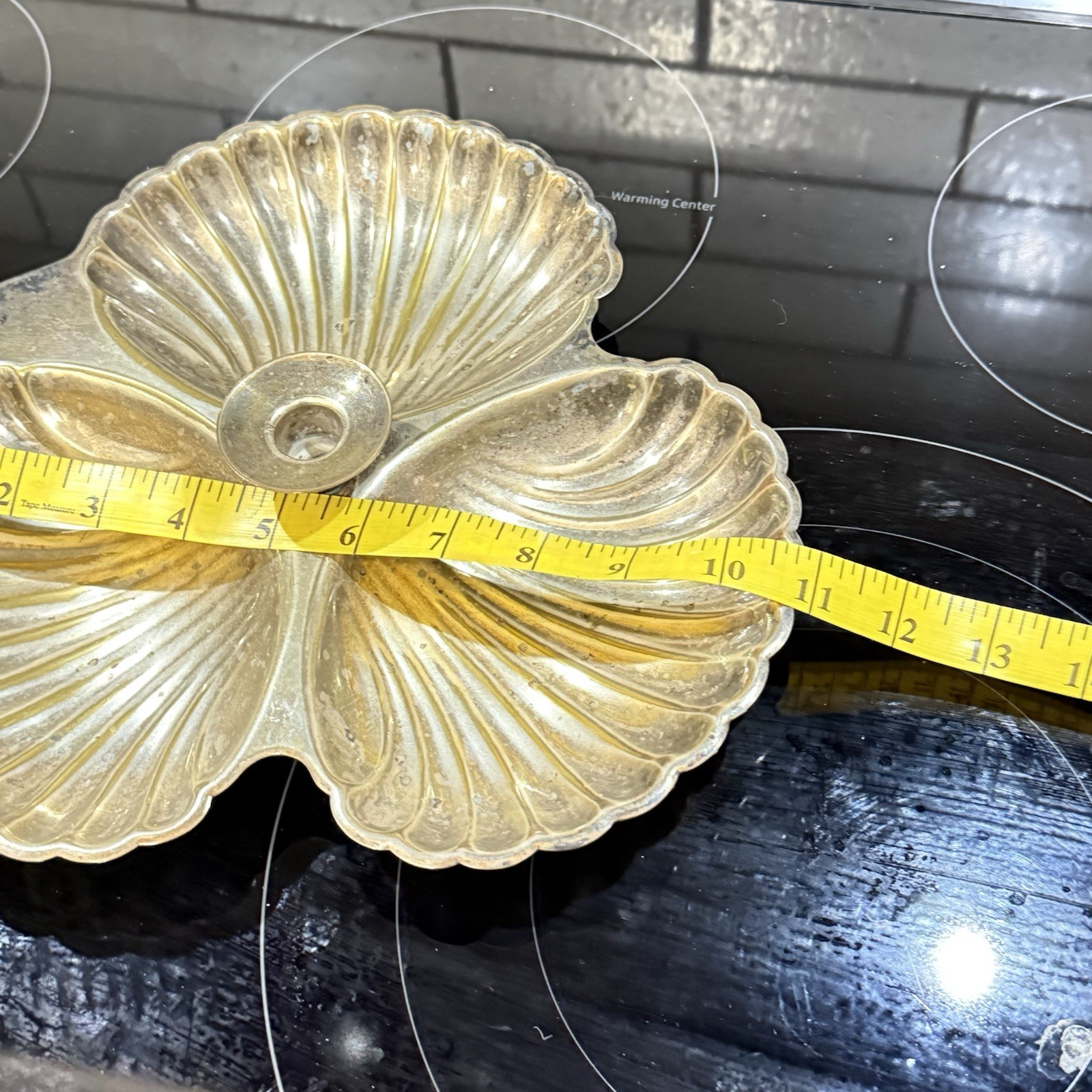 Sheridan Silver Plated Triple Shell Serving Plate w/ Center Candle Holder Vtg