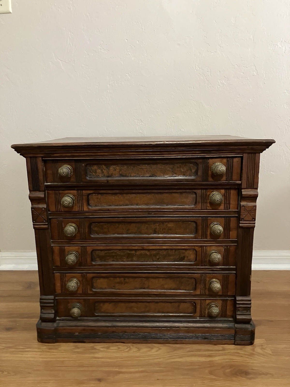 Antique 1800’s Refinished Clark’s Oak Advertising Spool Cabinet with 6 Drawers